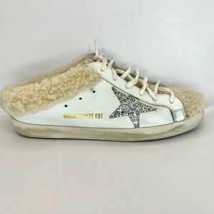 Women's Golden Goose Super-Star Sabot in white leather & shearling lining